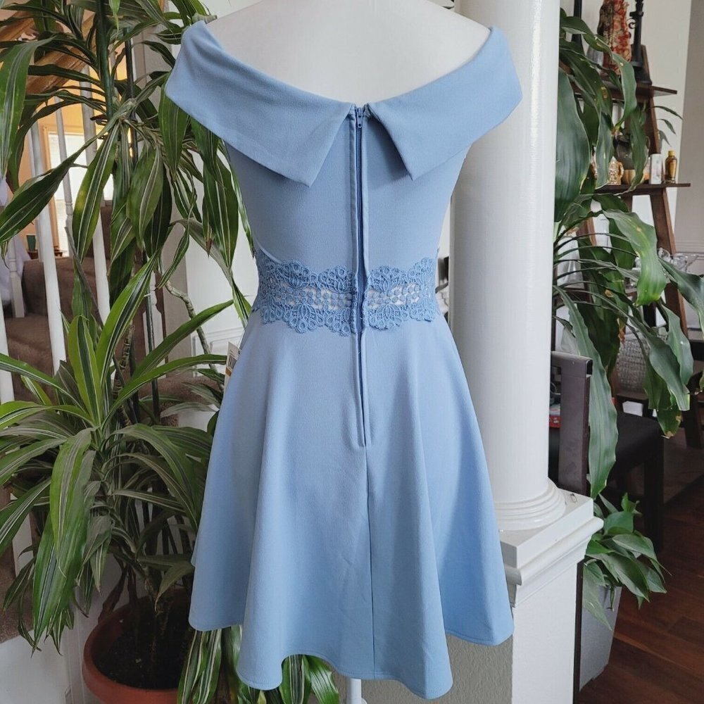 B. Darlin Sz 3/4 Fit Flare Dress Baby Blue Off Shoulder Crochet Special Occasion - Picture 7 of 12